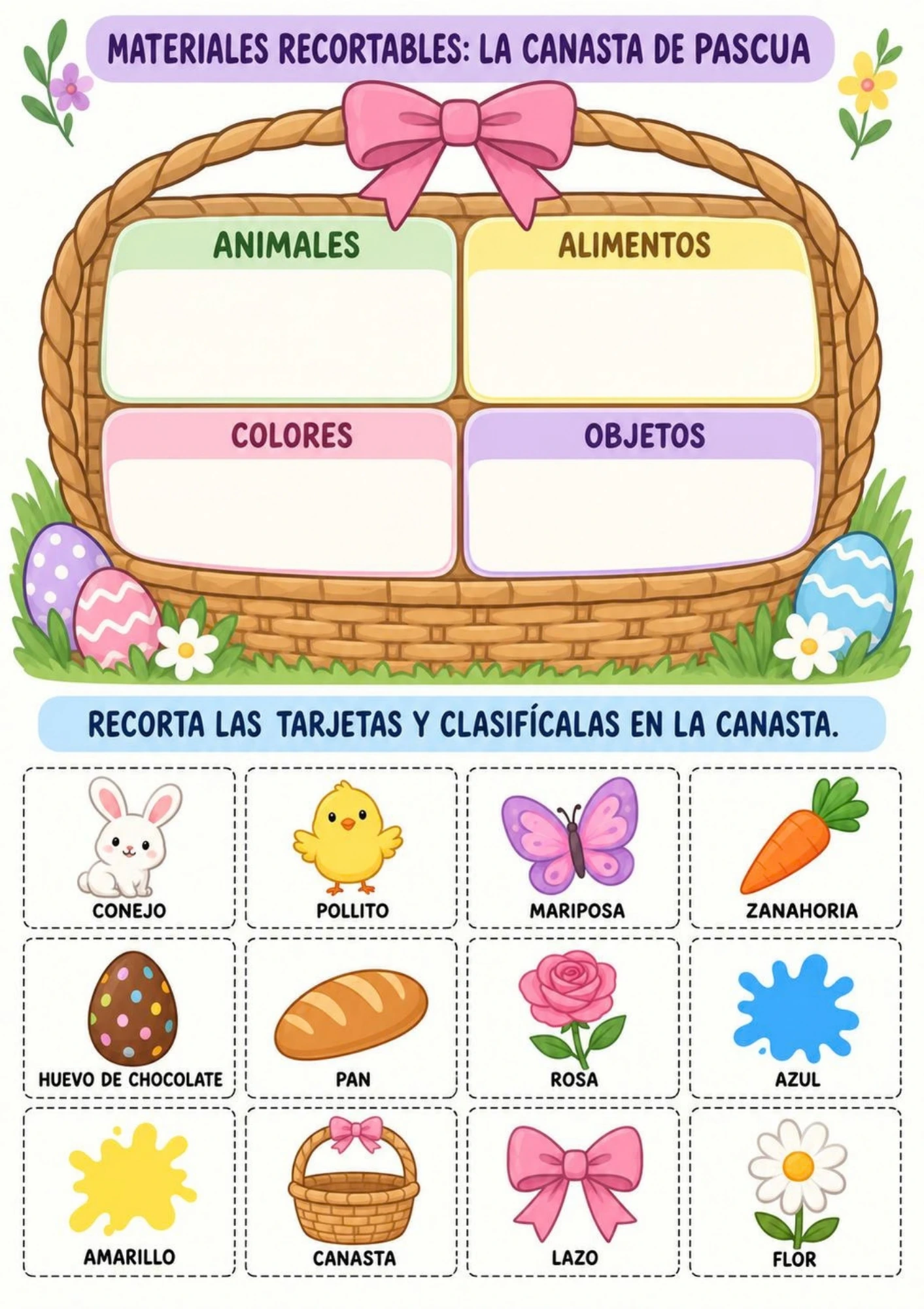 La canasta de Pascua: tablero y recortables